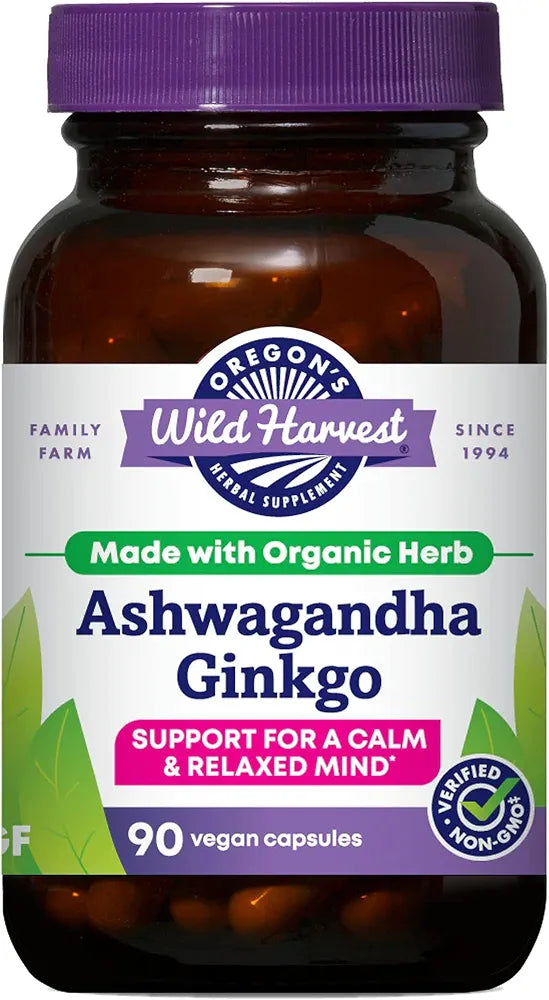 Oregon's Wild Harvest Ashwagandha Ginkgo Organic Herbal Supplement, 90 Capsules