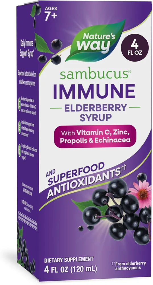 Nature's Way Sambucus Elderberry Immune Syrup with Zinc & Vitamin C, 8 fl oz