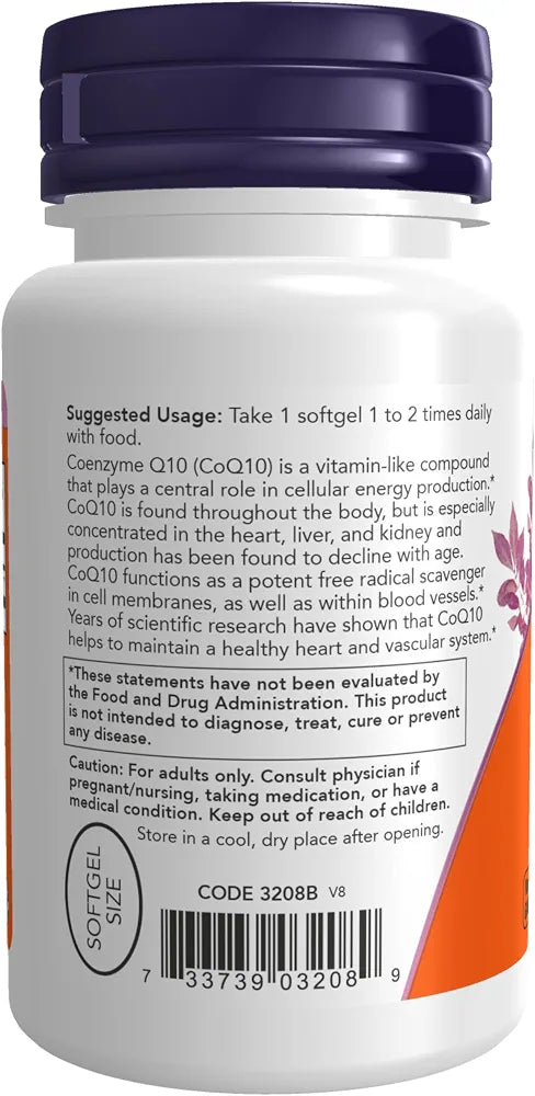 NOW Supplements, CoQ10  100 mg, Pharmaceutical Grade, Cardiovascular Health*, 50 Softgels