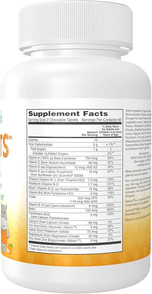 NOW Kids Supplements, Kid Vits Multivitamin, Juicy Orange, 120 Chewable Tablets