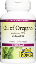 Natural Factors, Oil of Oregano 180 mg, Helps Maintain Good Health with Extra Virgin Olive Oil, 30 softgels 