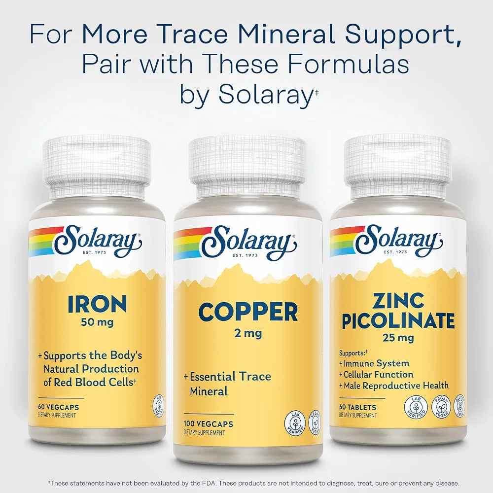 Solaray Copper 2mg - Chelated Copper Supplements for Women and Men, Essential Trace Mineral Pills from Amino Acid Chelate Complex for Overall Health Support - 100 Vegan Capsules