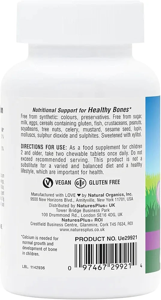 Nature's Plus Animal Parade Sugar-Free Children's Calcium Supplement - Vanilla Sundae Flavour - 90 Chewable Animal Shaped Tablets – Whole Foods - Gluten Free - 45 Servings