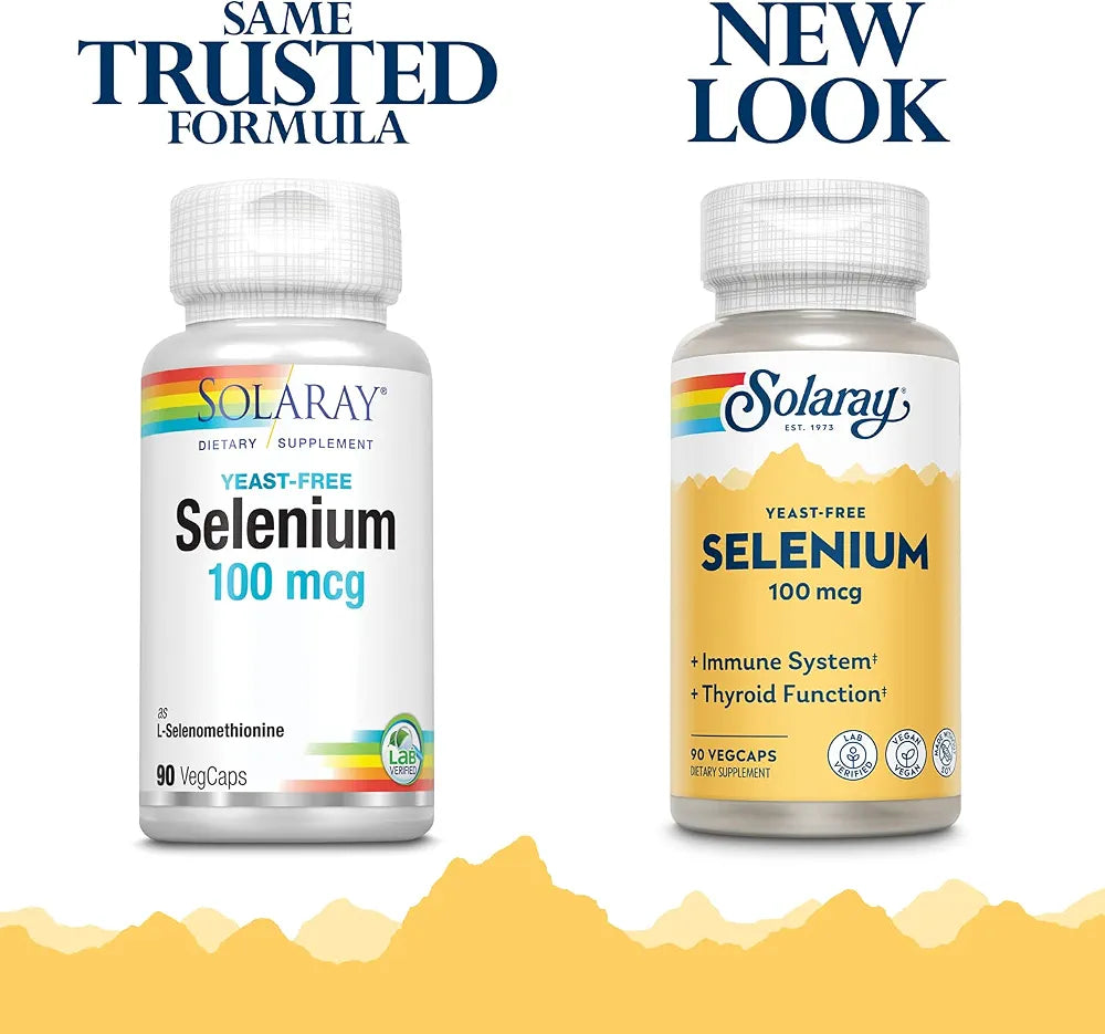 SOLARAY Selenium 100 mcg Supplement for Women & Men - Selenium 100mcg Capsules, Thyroid & Immune Health Support, Yeast Free, L Selenomethionine, Antioxidant Support, Vegan - 90 Veg Caps