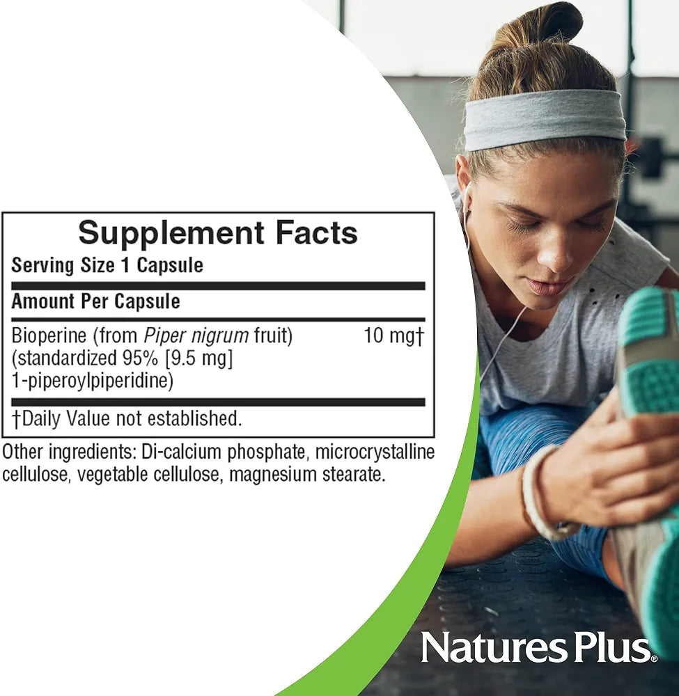 NaturesPlus Bioperine 10 - Black Pepper Extract - 90 Capsules - Supports Healthy Nutrient Absorption - Vegan, Gluten Free - 90 Servings