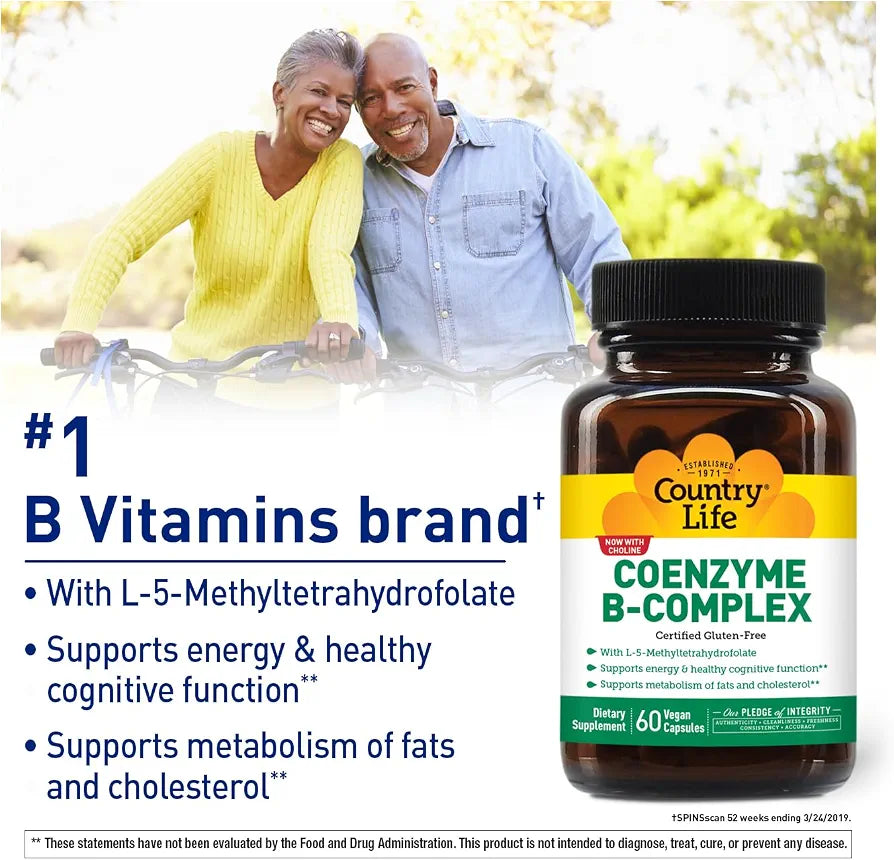 Country Life Coenzyme B-Complex, 60 Capsules – Supports Energy & Metabolism, Mood & Cognitive Function – Vegan, Gluten-Free, Bioavailable B Vitamins with Choline