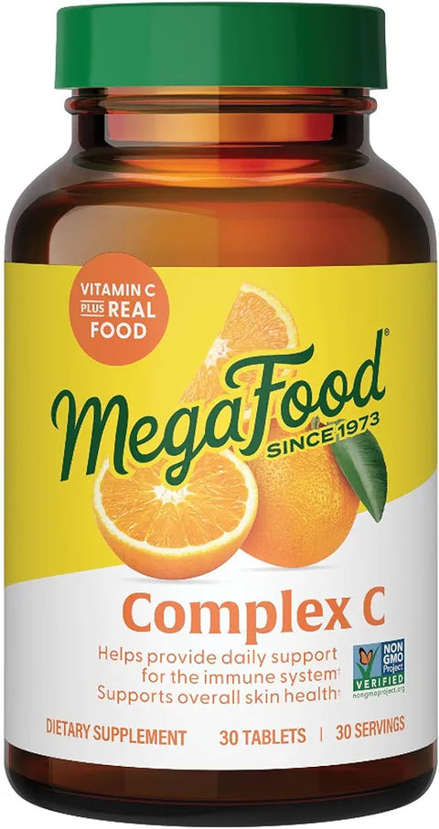 MegaFood Complex C - Vegan Vitamin C Immune Support Supplement, Vitamin C Supplement Made with Real Food Including Orange, Cranberry & Brown Rice, Gluten-Free - 30 Tablets, 30 Servings