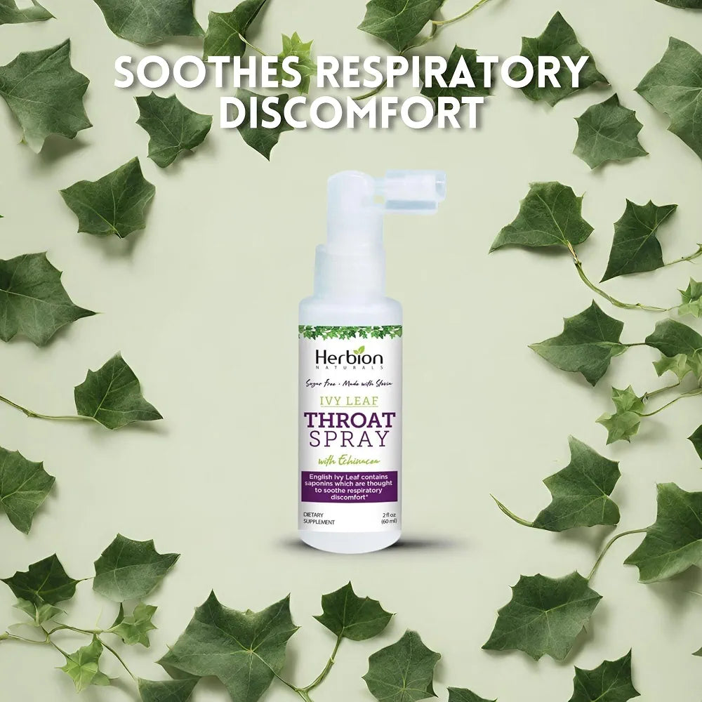 HERBION Naturals Throat Spray, Soothes Respiratory Discomfort with the Power of English Ivy, Marshmallow, and Echinacea extracts for Adults and Children, 2 Fl Oz, Pack of 1