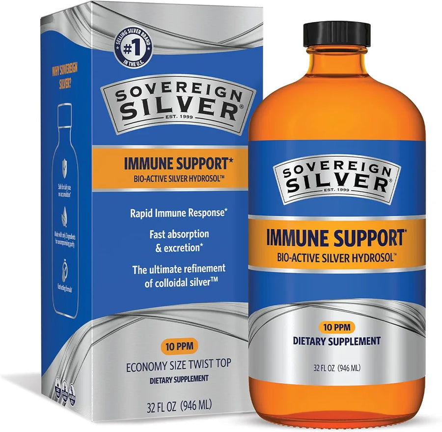 Sovereign Silver Immune Support, Colloidal Silver, 32 fl oz