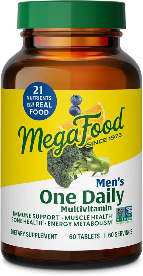MegaFood One Daily Mens Multivitamins - Multivitamin for Men - Vitamin C, Vitamin D3 & Vitamin B12 - Muscle, Energy Metabolism & Immune Support - Vegetarian, Gluten Free - 60 Tablets, 60 Servings