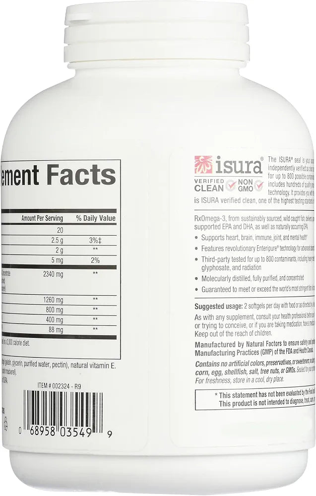 Natural Factors RxOmega-3 - Brain & Heart Health Support - Eye Health Supplement with EPA & DHA - Natural Supplement with Omega-3 Fatty Acids - 120 Softgels 