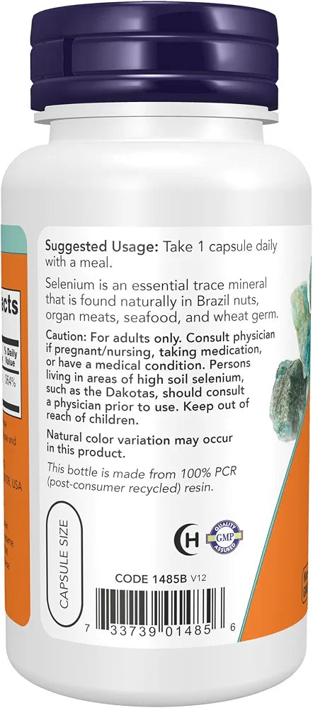 NOW Foods Supplements, Selenium  200 mcg, Essential Mineral*, 90 Veg Capsules