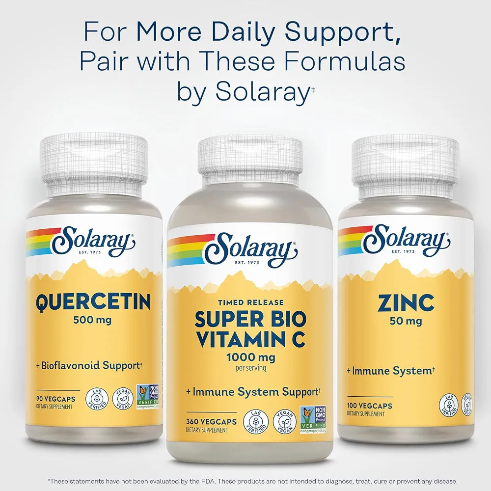 SOLARAY Quercetin 500mg Capsules - Antioxidants Supplement - Bioflavonoid and Antioxidant Support for Overall Health and Wellness - Non-GMO, Vegan, Lab Verified, 60-Day Guarantee, 90 Servings