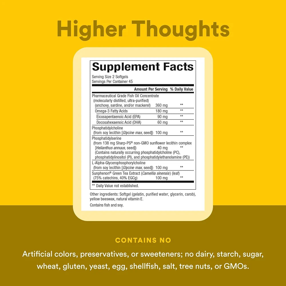 Natural Factors 3 Brains, Higher Thoughts, Support for Cognitive Health and Brain Function, Daily Dietary Supplement, 90 Softgels