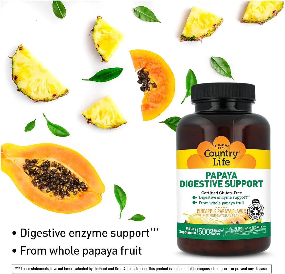 Country Life Papaya Digestive Support, 500 Chewable Wafers