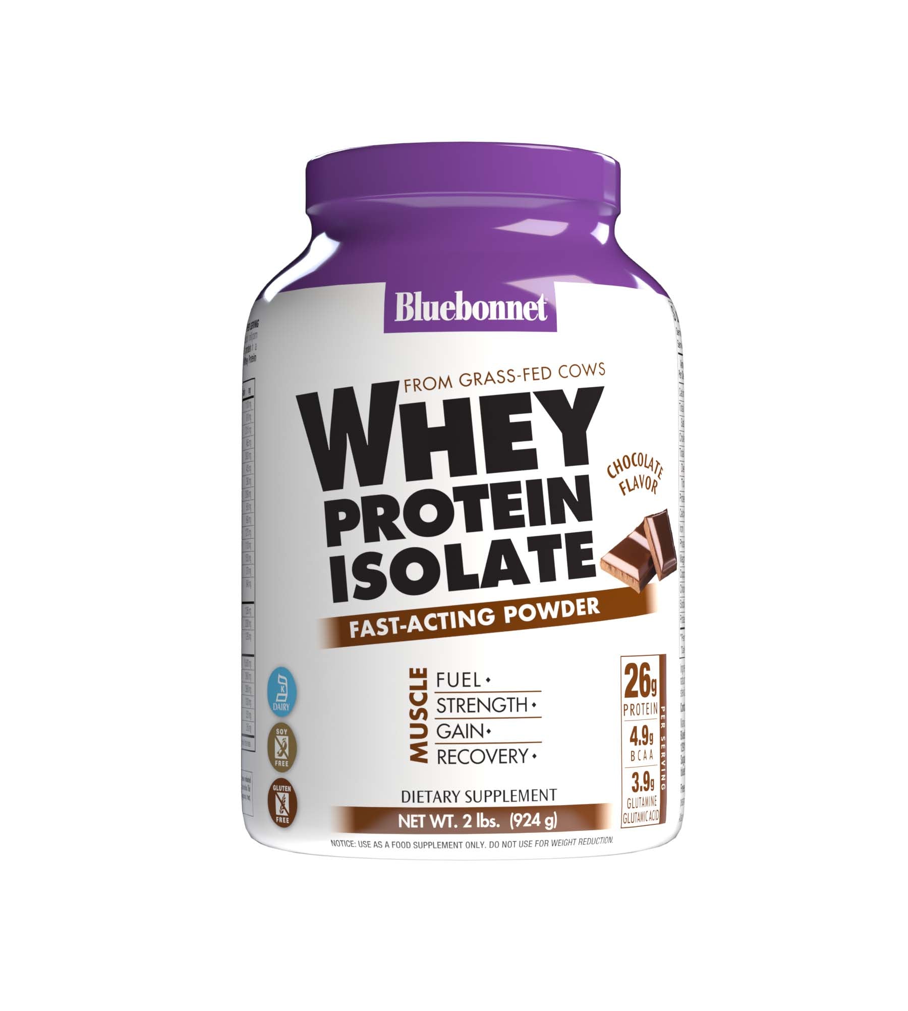 Bluebonnet Whey Protein Isolate Powder Chocolate Flavor 2 lbs