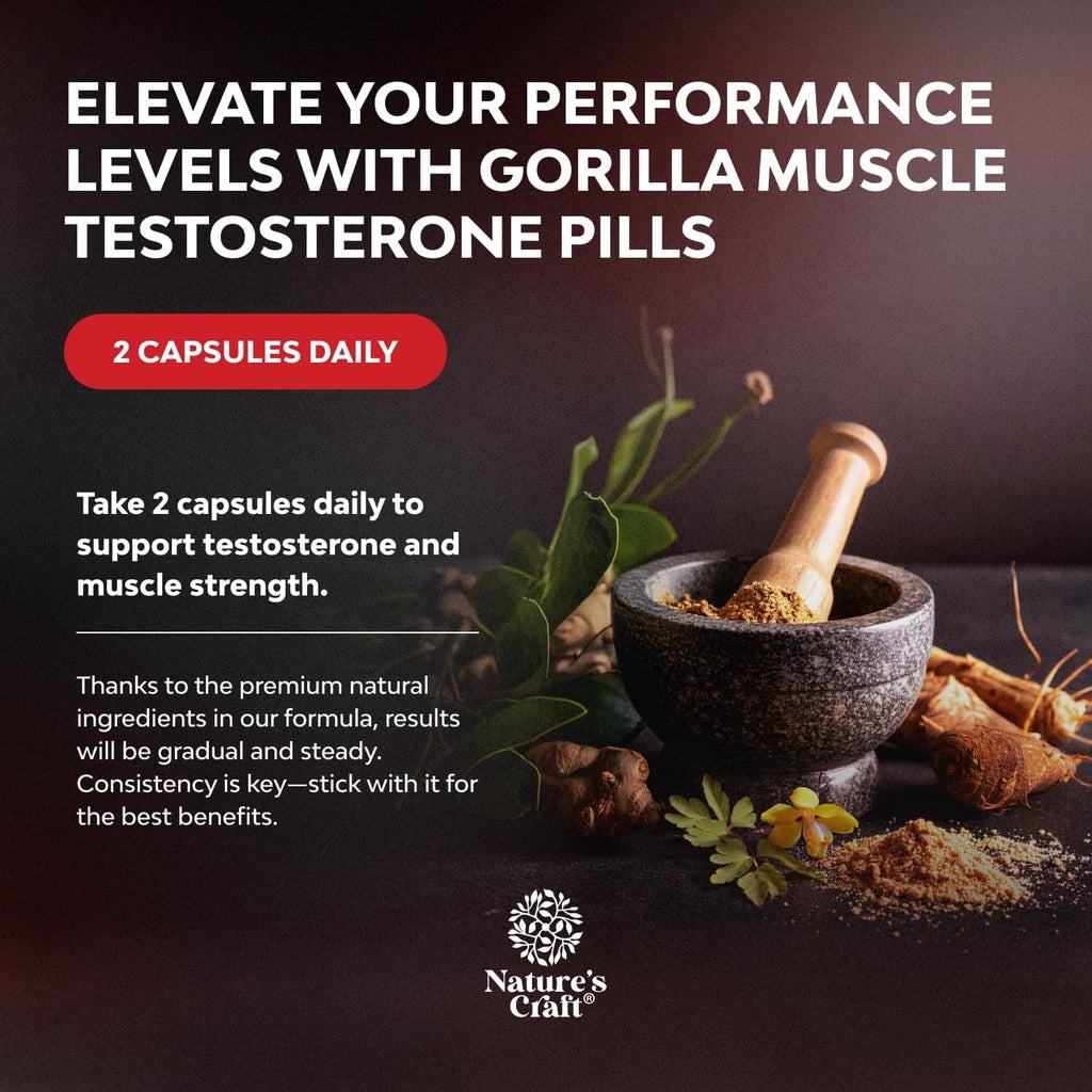 Natures Craft Gorilla Muscle Extra Strength Testosterone Booster Supplement for Men, 60 Capsules