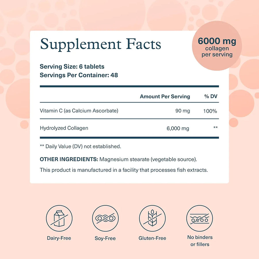 Youtheory Collagen Advanced Formula, 6,000mg Hydrolyzed Collagen + Vitamin C – 290 Tablets