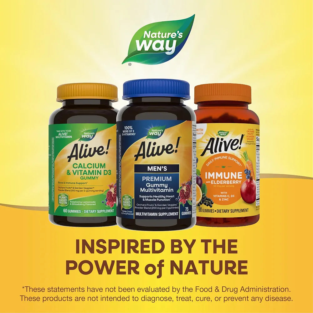 Nature's Way Alive! Men's Premium Gummy Multivitamin Supplement, Supports Healthy Heart*, Muscle Function*, Full B-Vitamin Complex, Orange, Grape, Cherry Flavored, 75 Gummies 