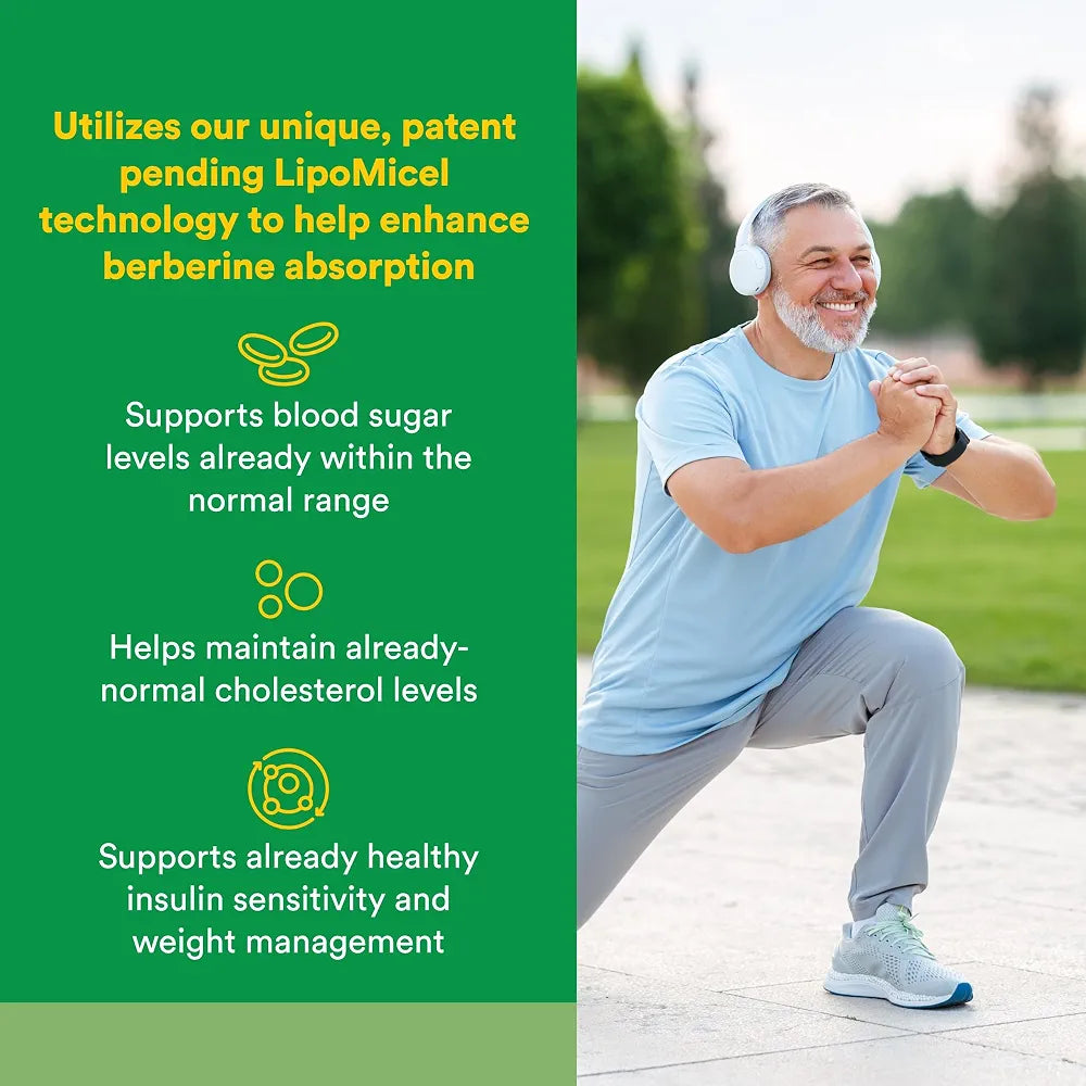 Natural Factors Berberine LipoMicel Matrix - Daily Supplement Supports Metabolic Health - Formula Supports General Health - Gluten-Free & Dairy-Free - 60 Liquid Softgels 