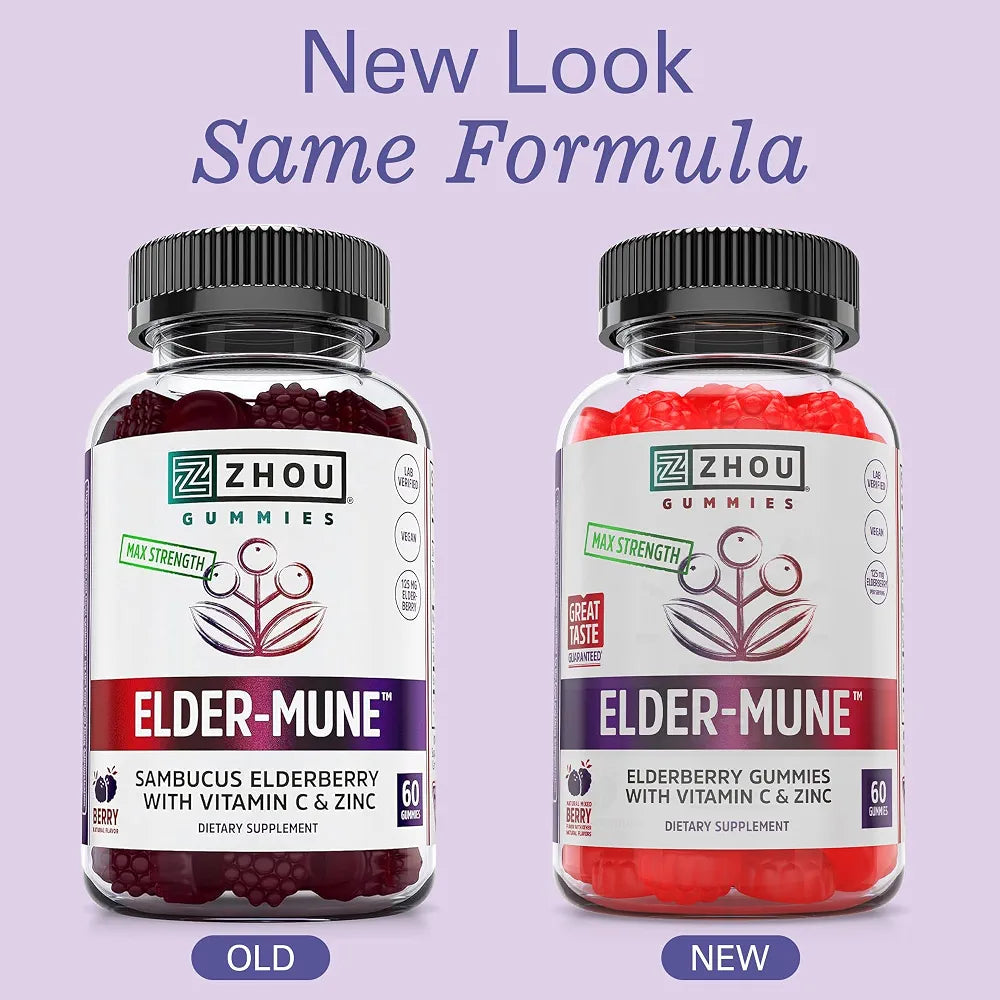 ZHOU Elder-Mune Elderberry Gummies with Vitamin C and Zinc - 60 Gummies