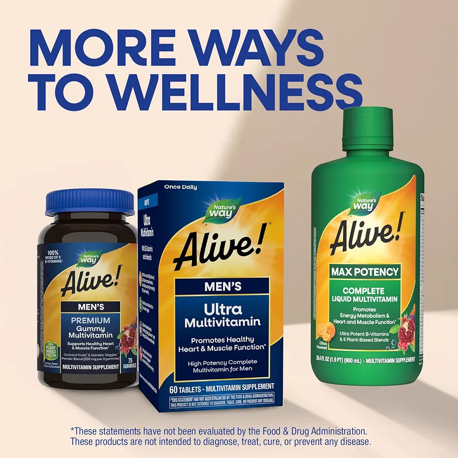 Nature's Way Alive! Men's Once Daily Ultra Potency Multivitamin Tablets, Complete High Potency Men's Daily Vitamin Promotes Heart & Muscle Function*, B-Vitamins, Zinc and Antioxidants, 60 Tablets