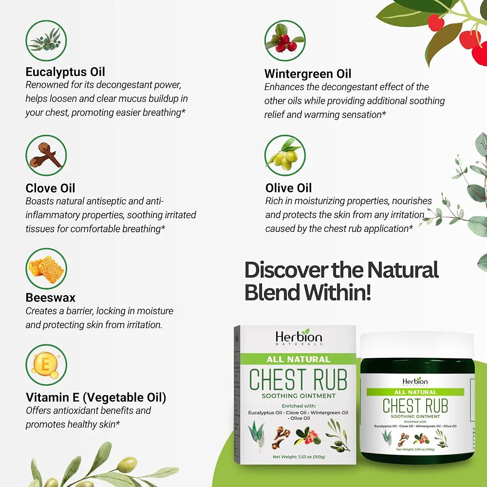HERBION Naturals Chest Rub - Soothing Ointment with Soothing Vapors for Adults & Children 2+ - Relieves Cough, Cold, Nasal & Chest Congestion – Reduces Muscle & Joint Aches 