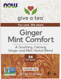 NOW Foods, Give a Tea Ginger Mint Comfort Tea, Caffeine-Free, Calming, Tummy-Pleasing, 24-Count