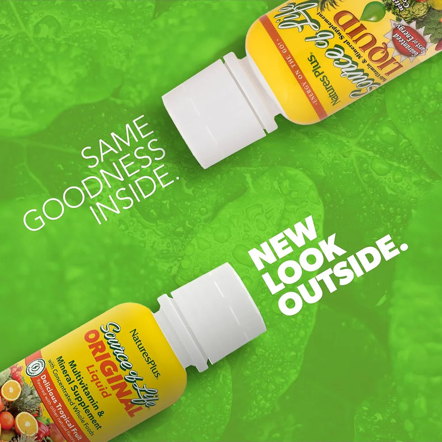 NaturesPlus Source of Life Liquid, Tropical Fruit - 8 fl oz - Multivitamin & Mineral Supplement - Gluten Free, Vegetarian - 8 Servings