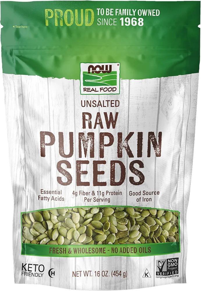 NOW Foods, Pumpkin Seeds, Raw and Unsalted, Essential Fatty Acids, Rich in Iron, Excellent Source of Protein, Certified Non-GMO, 1-Pound 