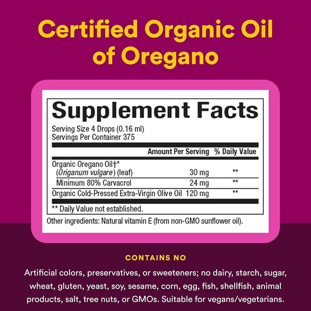 Natural Factors Oil of Oregano - Liquid Antioxidant Support Supplement for Immune Support - Easy Swallow Health Supplement with Non-GMO & Gluten-Free Formula - 2 fl oz 
