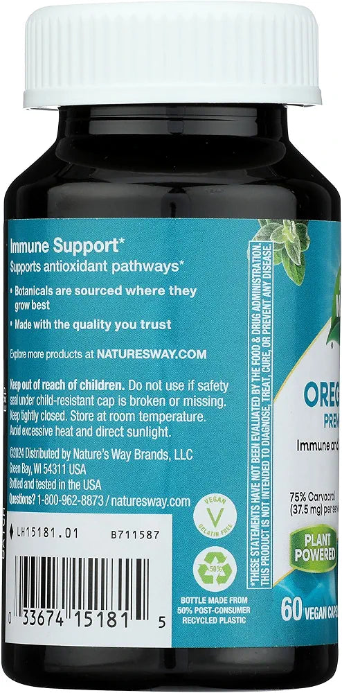 Nature’s Way Oregano Oil – Immune Support Supplement* - 75-85% Carvacrol – Gluten Free – 60 Vegan Capsules