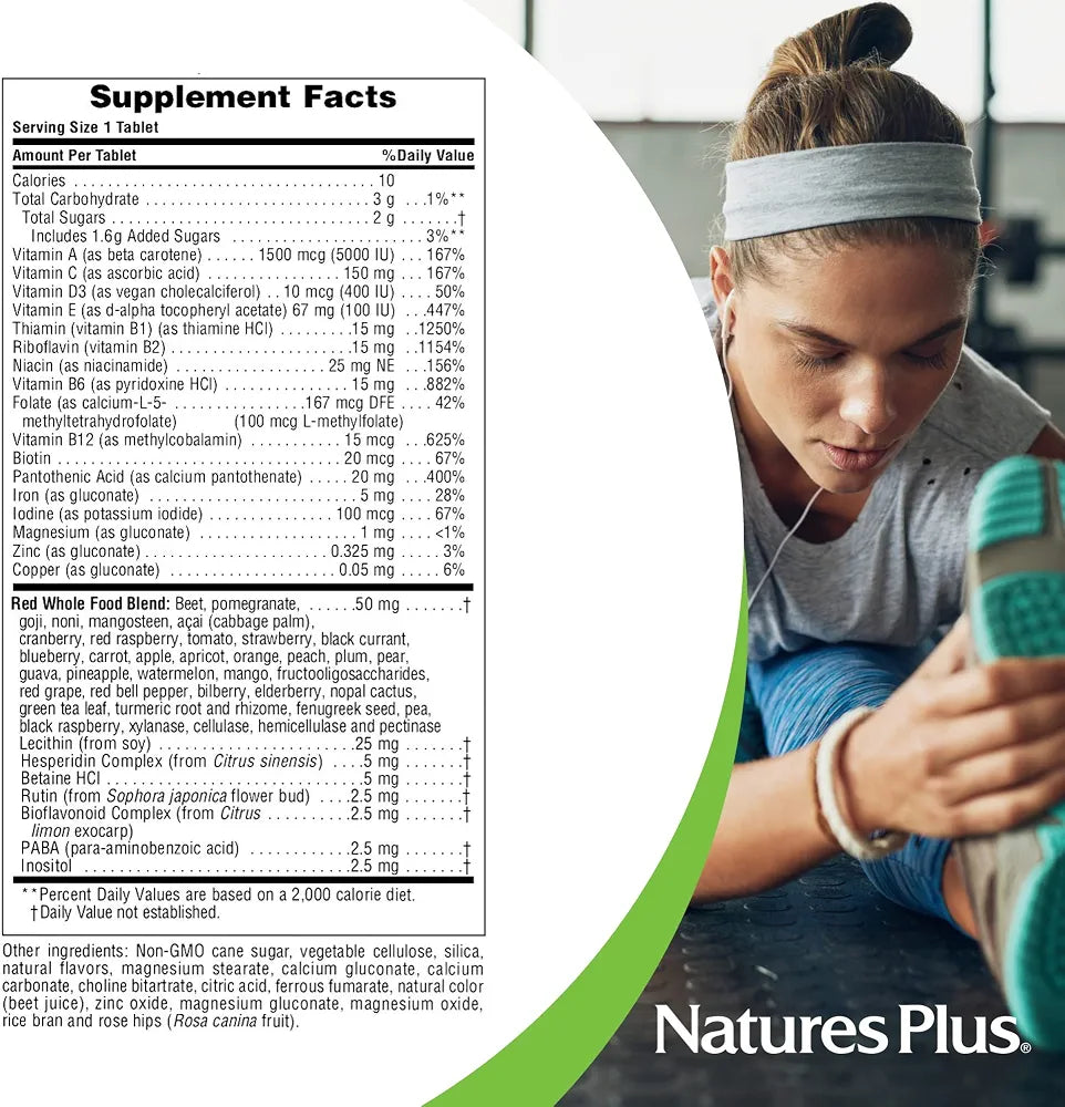 NaturesPlus Adult's Chewable - 60 Tablets, Exotic Red Berry Flavor - Multivitamin & Mineral - Vegetarian, Gluten Free - 60 Servings
