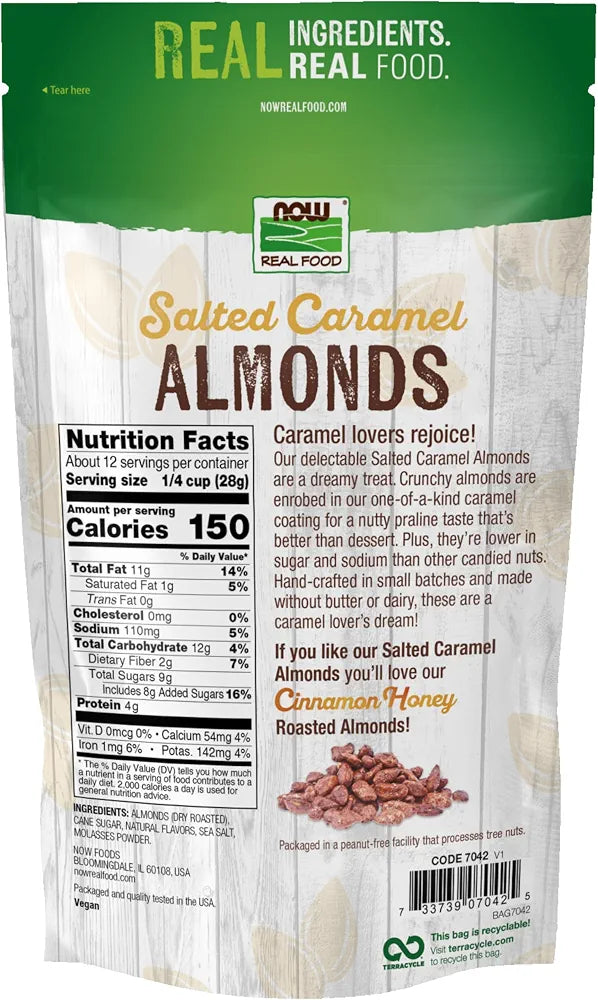 NOW Foods, Salted Caramel Almonds, Dry Roasted, Crafted in Small Batches, 12-Ounce 