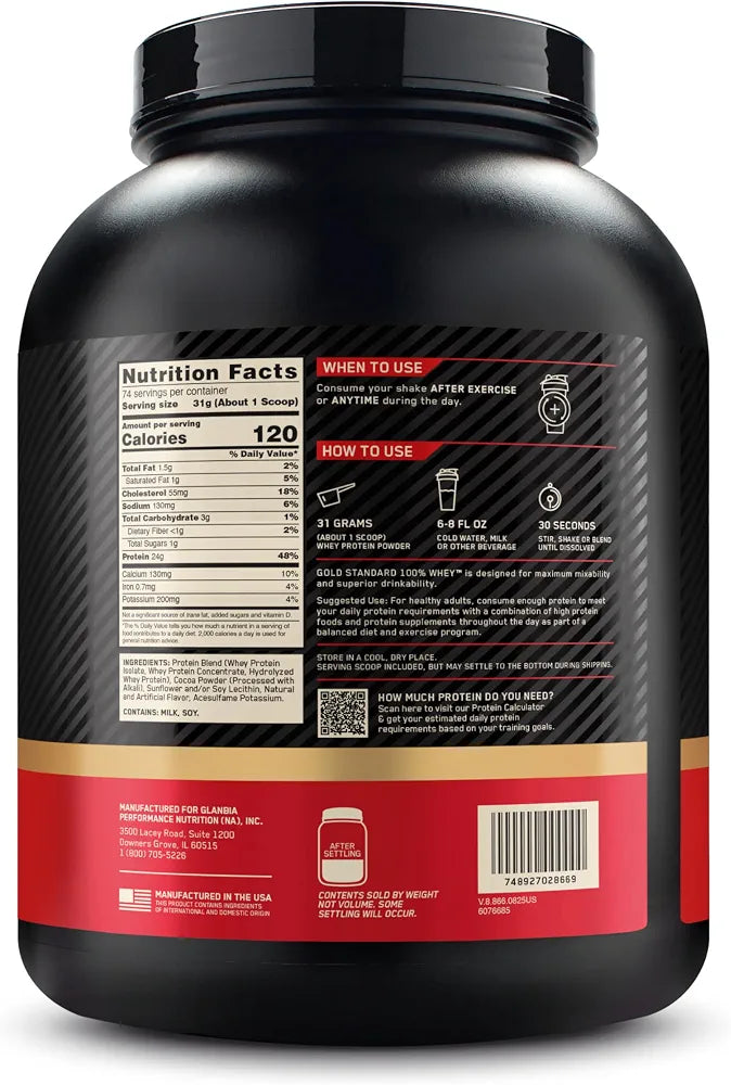 Optimum Nutrition Gold Standard Whey Protein, Double Rich Chocolate, 5 LB