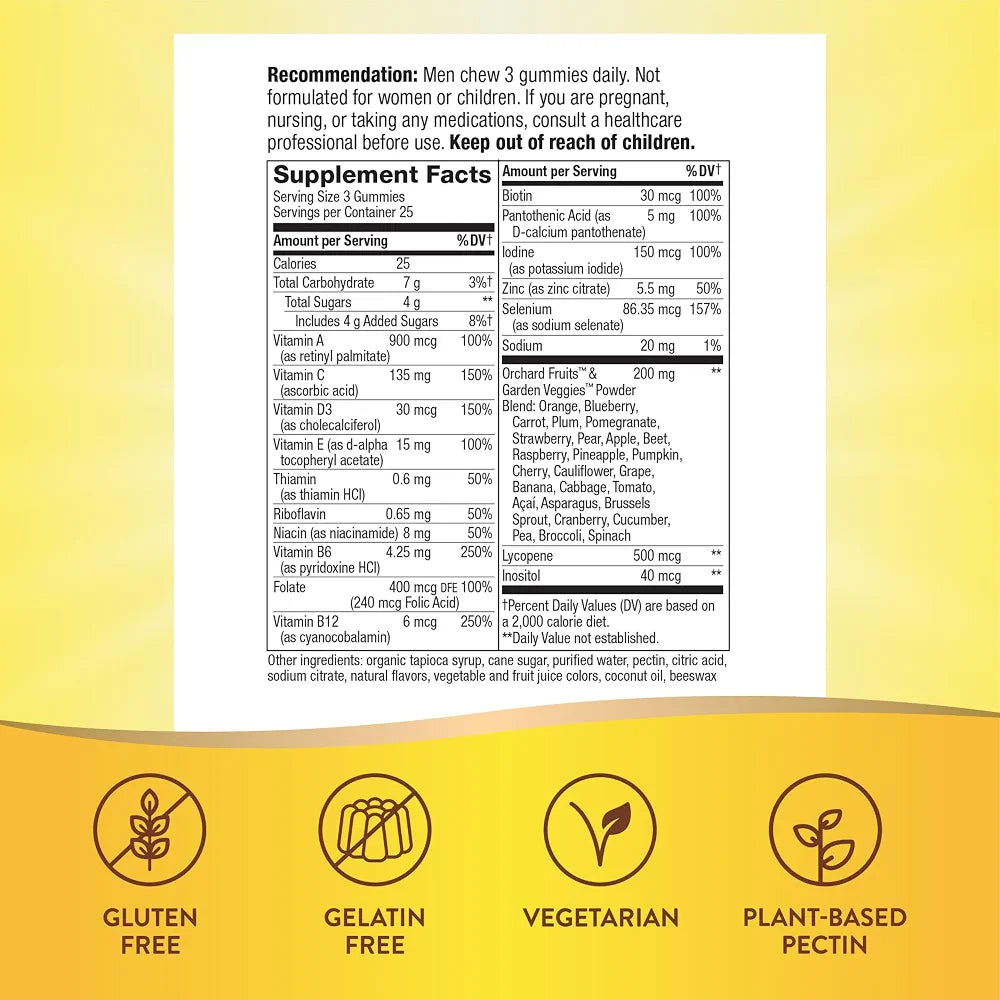 Nature's Way Alive! Men's Premium Gummy Multivitamin Supplement, Supports Healthy Heart*, Muscle Function*, Full B-Vitamin Complex, Orange, Grape, Cherry Flavored, 75 Gummies 