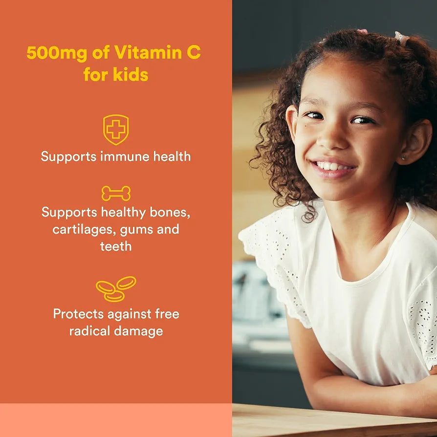 Natural Factors Kids Chewable Vitamin C 500mg, Tropical Flavor, 90 Wafers