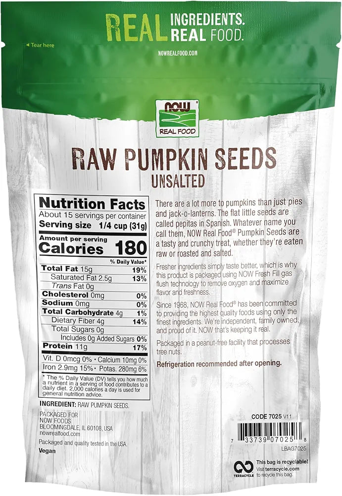 NOW Foods, Pumpkin Seeds, Raw and Unsalted, Essential Fatty Acids, Rich in Iron, Excellent Source of Protein, Certified Non-GMO, 1-Pound