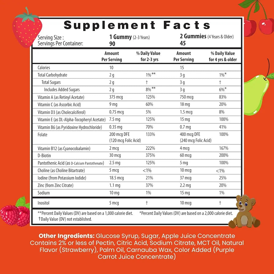 HERBION Naturals Multivitamin Gummies for Kids, Immune Support with Vitamin C, D3, B12, A, E & Zinc, Strawberry Flavor, Gluten Free, Vegan, Chewable Gummies for Vitality & Immunity, 90 CT, Pack of 1