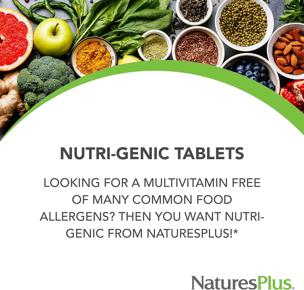 NaturesPlus Nutri-Genic Multivitamin - 180 Vegetarian Tablets - Hypo-Allergenic Natural Multivitamin & Mineral Supplement for Sensitive People - Allergen-Free, Gluten-Free - 90 Servings