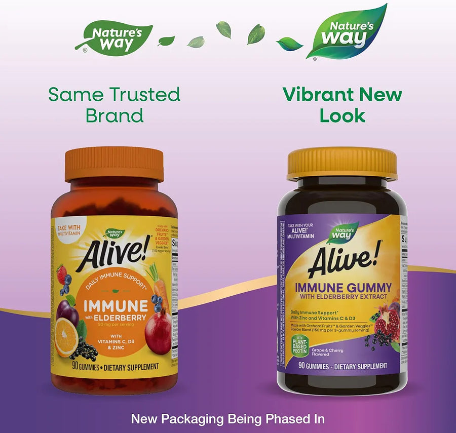 Nature's Way Alive! Immune Gummies with Elderberry, Vitamin C & D3, 90 Count
