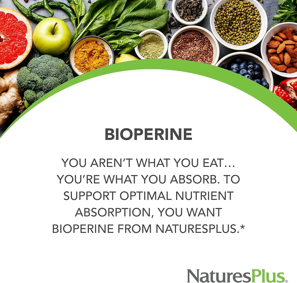 NaturesPlus Bioperine 10 - Black Pepper Extract - 90 Capsules - Supports Healthy Nutrient Absorption - Vegan, Gluten Free - 90 Servings
