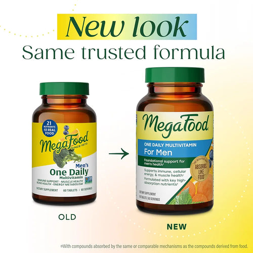 MegaFood One Daily Mens Multivitamins - Multivitamin for Men - Vitamin C, Vitamin D3 & Vitamin B12 - Muscle, Energy Metabolism & Immune Support - Vegetarian, Gluten Free - 60 Tablets, 60 Servings