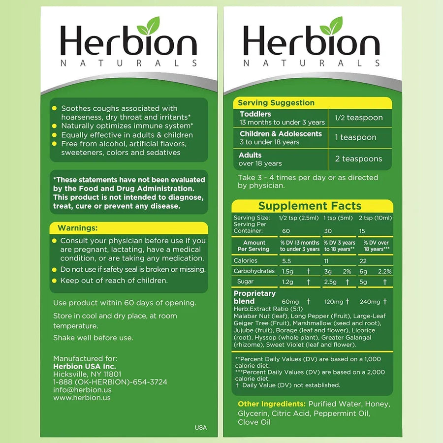 Herbion Naturals Honey Cough Syrup for Adults & Kids, 5 fl oz