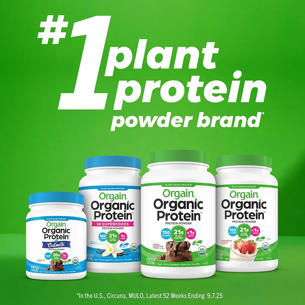 Orgain Organic Vegan Protein Powder, Vanilla Bean - 21g Plant Protein, 6g Prebiotic Fiber, No Lactose Ingredients, No Added Sugar, Non-GMO, for Shakes & Smoothies, 2.03 lb 