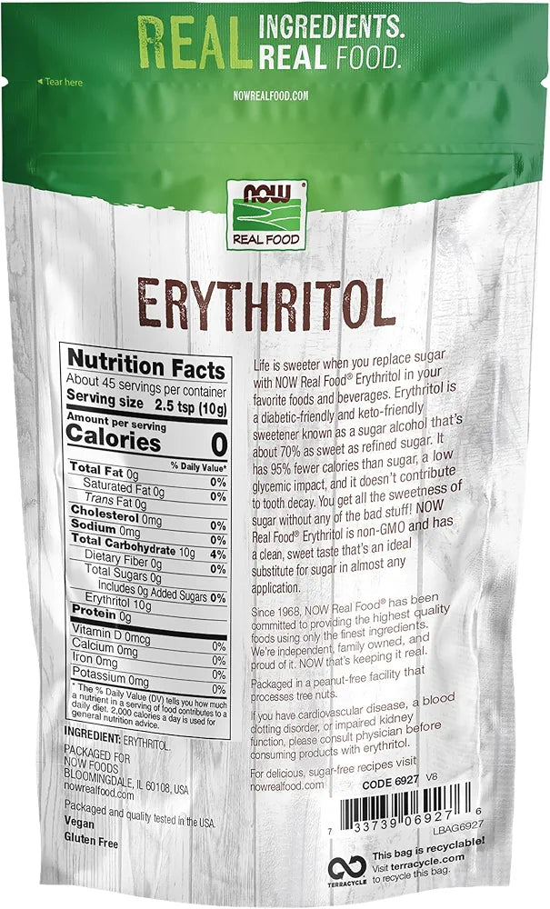 NOW Foods, Erythritol, Great-Tasting Sugar Replacement, Zero Calories, Low Glycemic Impact, Kosher, 1-Pound 