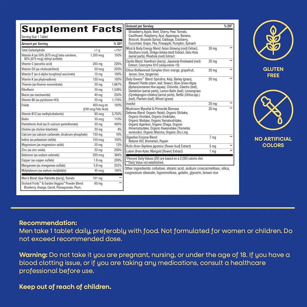 Nature's Way Alive! Ultra Potency Multivitamin for Men 50 Plus, Complete High Potency Formula with Vitamin D3, C, E, Methyl B12, Supports Cellular Energy, Heart, Brain, and Eye Health,* 60 Tablets
