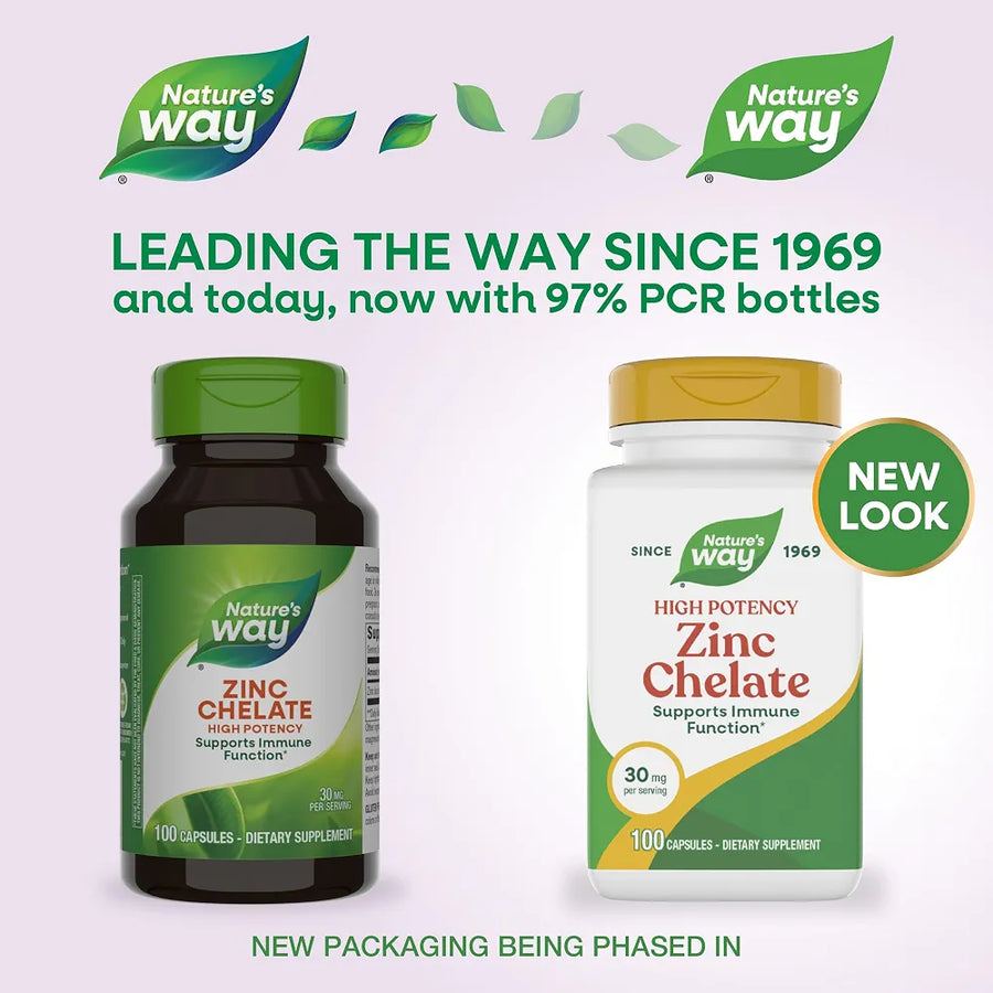 Nature's Way Zinc Chelate, Zinc Supplements, Supports Immune Function*, 30 mg per Serving, 100 Capsules