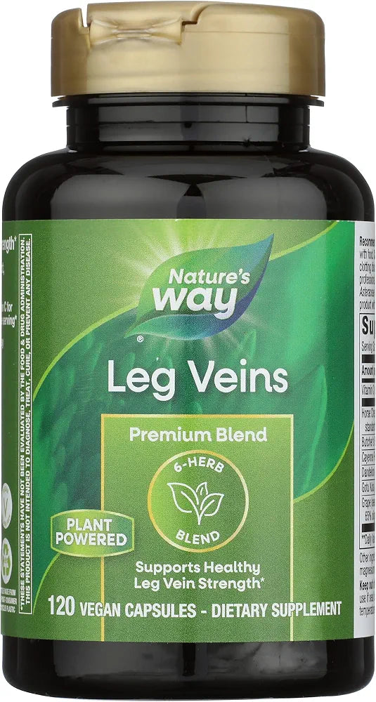 Nature's Way Leg Veins Premium Blend - Supports Healthy Leg Vein Strength* - 6-Herb Blend with Horse Chestnut Extract, Grape Seed Extract & Dandelion - Gluten Free & Vegan - 120 Count 
