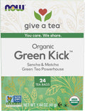 NOW Foods, Certified Organic Green Kick Tea, with Polyphenols, Premium Unbleached Tea Bags with No-Staples Design, No Added Colors, Preservatives, Flavors, or Sugars, 24-Count